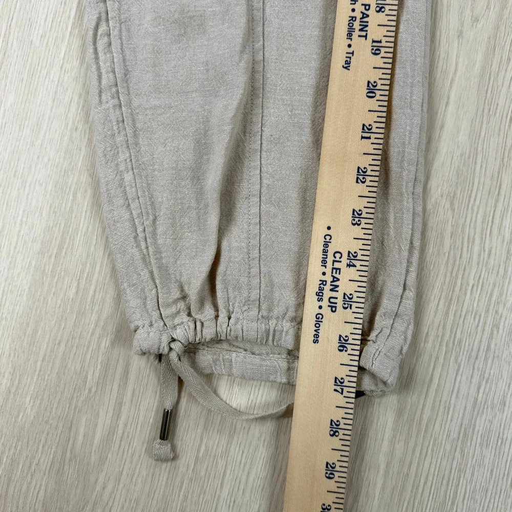 Linen Cargo Pants C&C California Women L Beige Drawstring Coastal Utility Casual